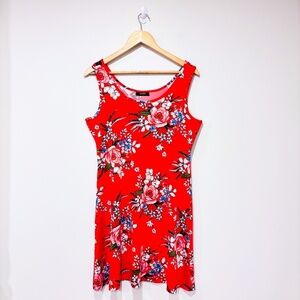 MANDEE Red floral sleeveless dress | Bright summer style | Large *